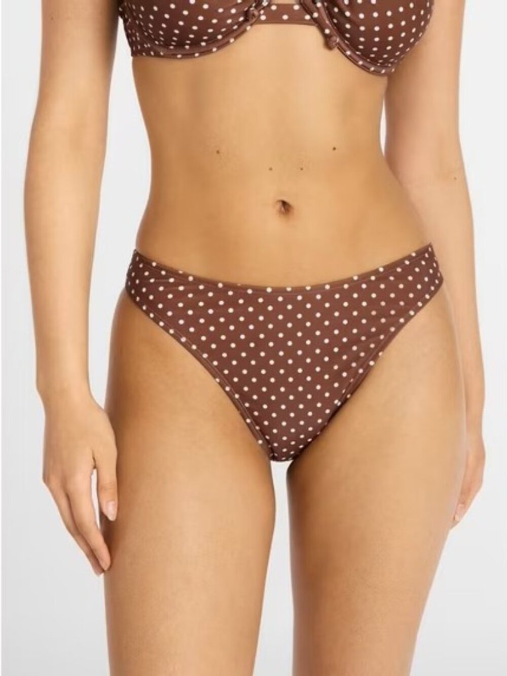 No Boundaries Brown Polka Dot Mid-Rise Cheeky High Leg Bikini Bottoms -New XXL